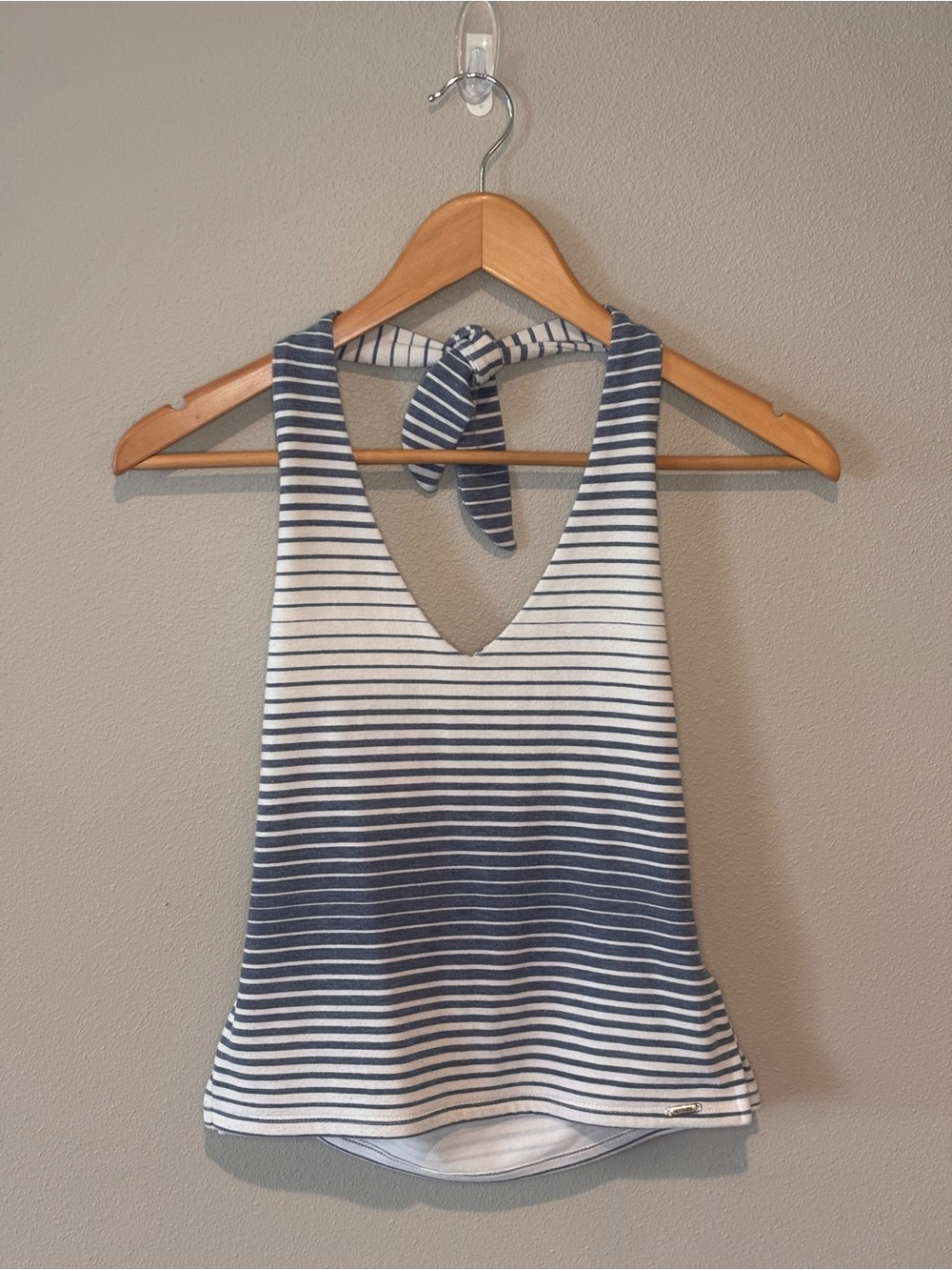 Hot Kiss Navy and White Striped Tie-Back Crop Tank